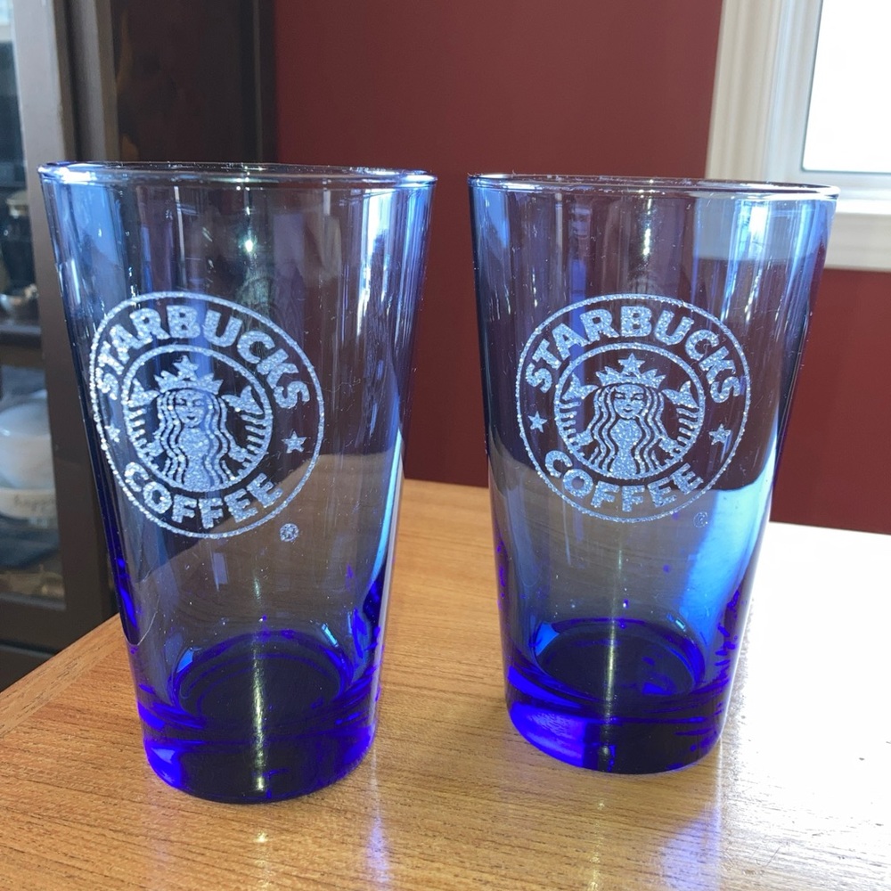Starbucks Cobalt Blue Glass 12 oz Tumblers - Pair